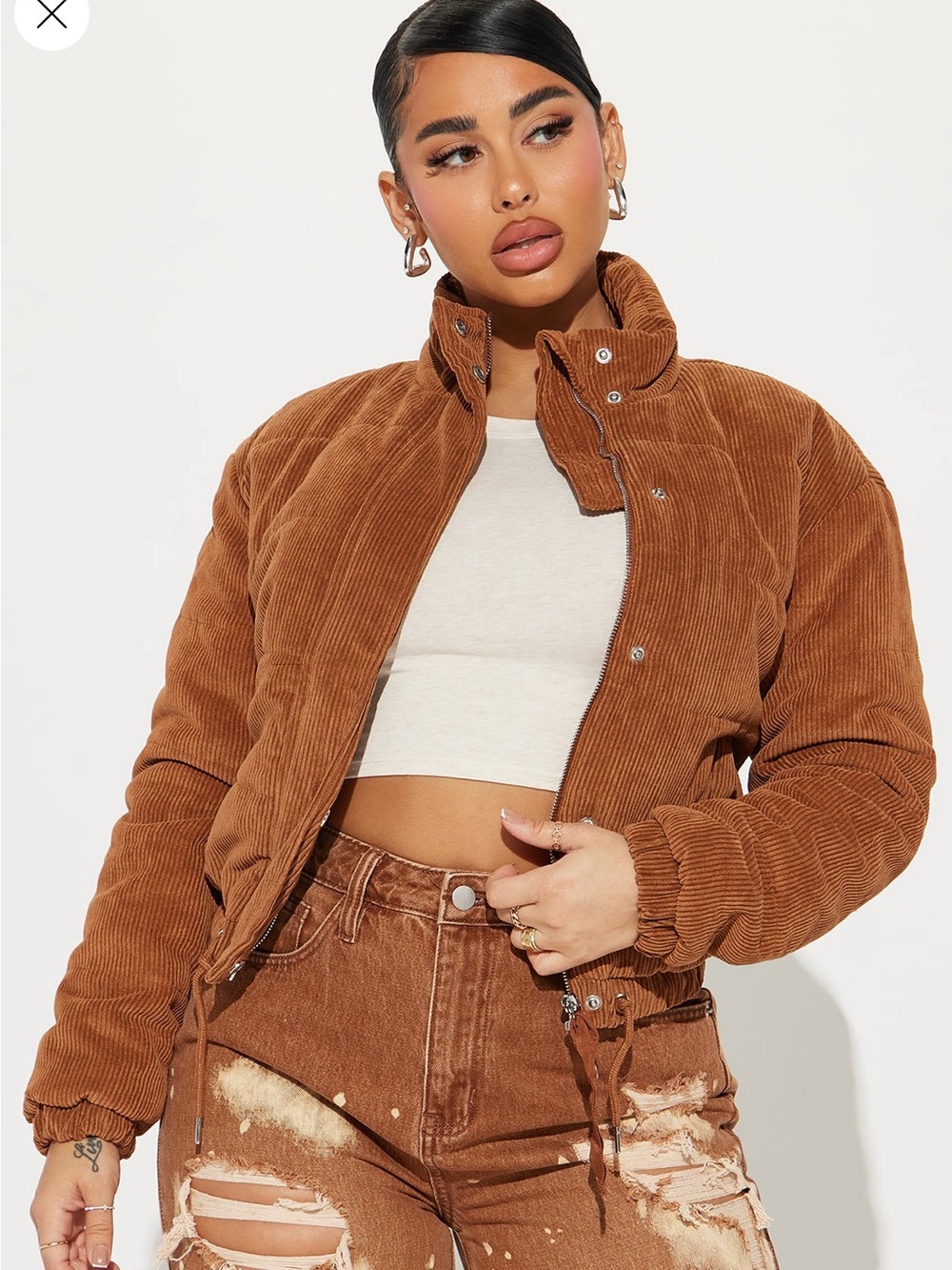Fashion Nova Brown Corduroy Puffer Jacket